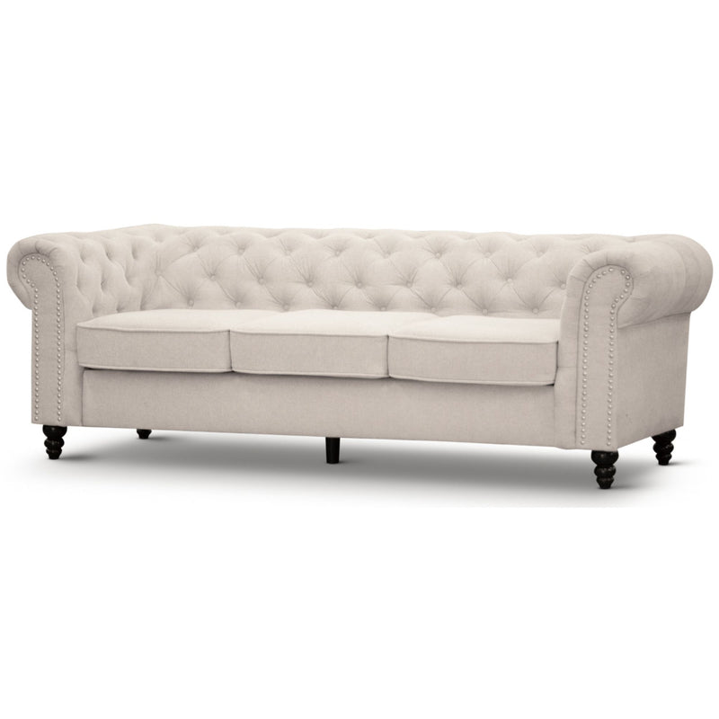 Zurich 3 Seater Sofa Fabric Uplholstered Chesterfield Lounge Couch - Beige