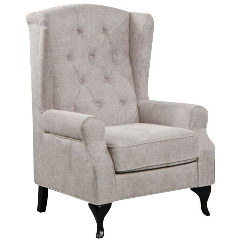 Chesterfield Armchair Fabric Wing Back Chair Uplholstered - Beige