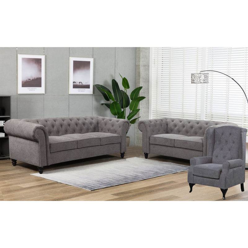Zurich 3 Seater Sofa Fabric Uplholstered Chesterfield Lounge Couch - Grey