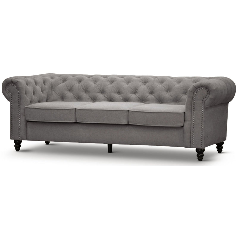 Zurich 3 Seater Sofa Fabric Uplholstered Chesterfield Lounge Couch - Grey
