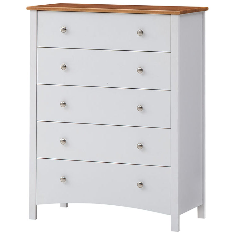 Leiah Tallboy 5 Chest of Drawers Solid Rubber Wood Bed Storage Cabinet - White