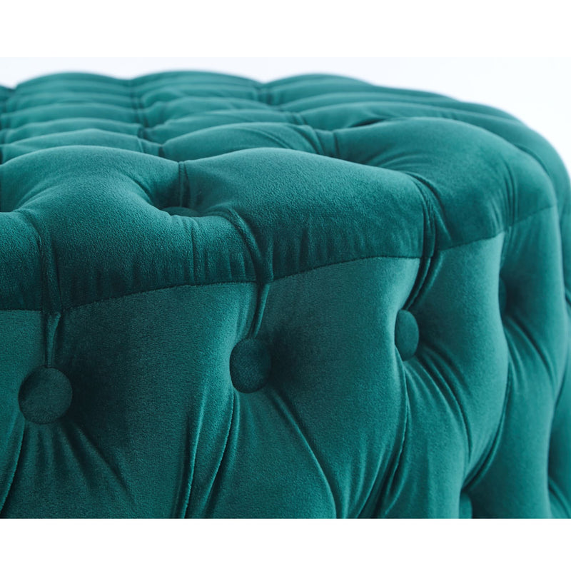 Cosmos Tufted Velvet Fabric Round Ottoman Footstools - Green