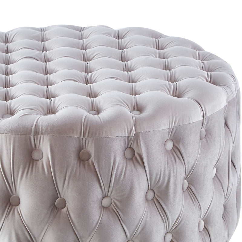 Cosmos Tufted Velvet Fabric Round Ottoman Footstools - Beige