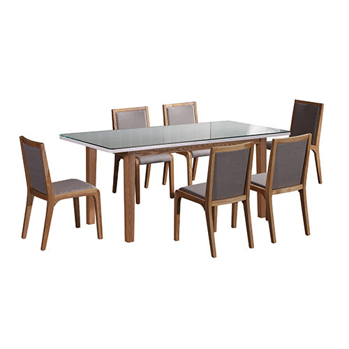 Brent 7 Pieces Dining Suite Dining Table & 6X Chairs in White Top High Glossy Wooden Base