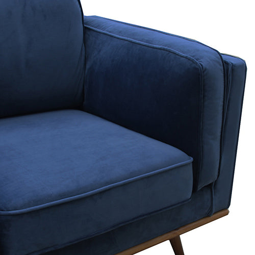 York Single Seater Velvet Sofa - Blue