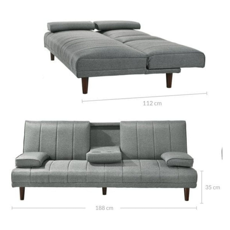 Arden Lounge Sofa Bed w/ Cup Holder - 3-Seater Light Grey