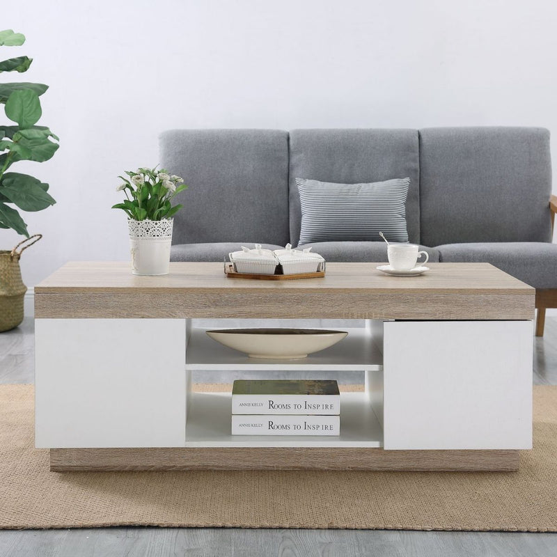Calvin Coffee Table - Natural Brown & White
