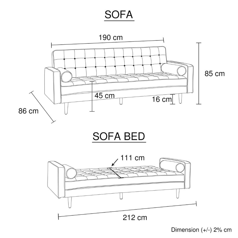 Button Studded Sofa Bed - Black Velvet